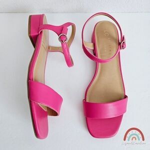 New! Faux Leather Barbie Pink Block Heel Square Toe Sandals